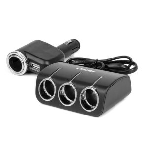 Triple forlænger stikdåse oplader 1x USB A 1x cigarettænder 12/24V 120W 80cm AMIO-04360