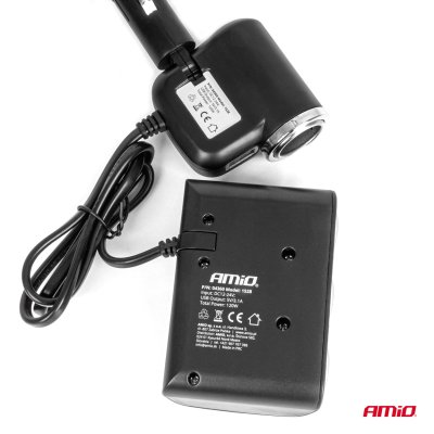 Triple forlænger stikdåse oplader 1x USB A 1x cigarettænder 12/24V 120W 80cm AMIO-04360