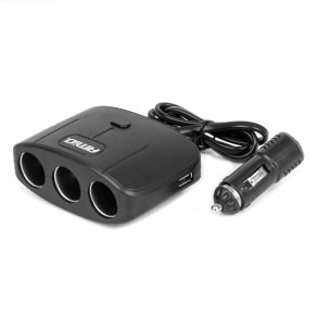 Triple forlængelsessokkel oplader 2x USB A ON/OFF knap 12/24V 100W 70cm AMIO-04362