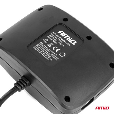 Triple forlængelsessokkel oplader 2x USB A ON/OFF knap 12/24V 100W 70cm AMIO-04362