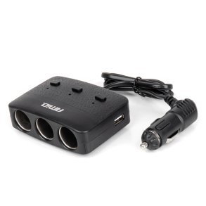 Triple forlængelsesstik oplader 2x USB A Tænd/sluk knap LED indikator 12/24V 100W 70cm AMIO-04363