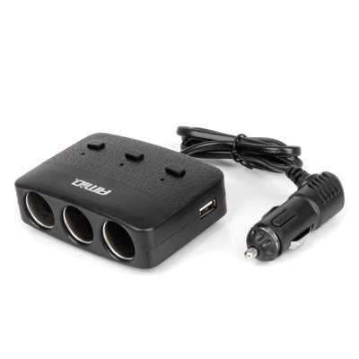 Triple forlængelsesstik oplader 2x USB A Tænd/sluk knap LED indikator 12/24V 100W 70cm AMIO-04363