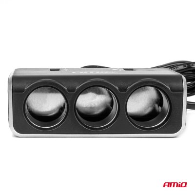 Triple forlængersokkeloplader med digital skærm 2x USB A QC 3.0 12/24V 120W 80cm AMIO-04364