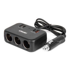 Triple forlængelsesstikoplader 1x USB A 1x USB C QC 4.0 12/24V 120W 80cm AMIO-04365