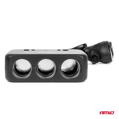 Triple forlængerstik oplader med digital skærm 2x USB A 1x USB C QC 4.0 12/24V 120W 80cm AMIO-04366