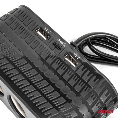Firefoldet forlængersokkel oplader 2x USB A 1x USB C 12/24V 120W 80cm AMIO-04367
