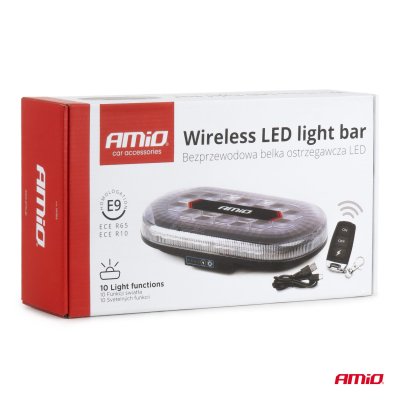 Trådløs LED lysbjælke R65 R10 326x186x63 26W 12V 24V AMIO-04369