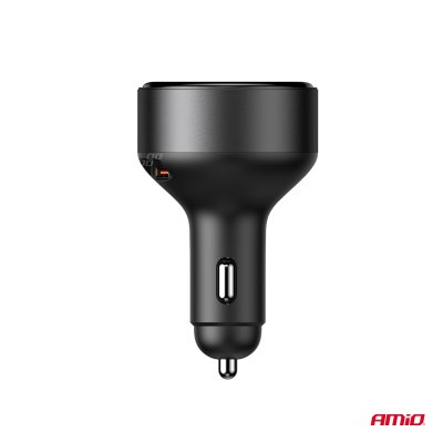Utrækkelig biloplader C kabel + USB C port 12/24V 60W AMIO-04368