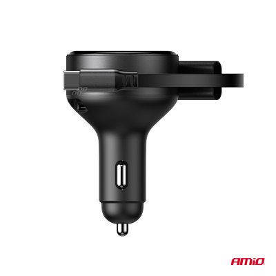 Udtrækkelig biloplader C kabel + lightning kabel + USB C port 12/24V 60W AMIO-04370