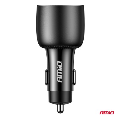 Biloplader 2x USB C-port + USB A-port 12/24V 100W AMIO-04371