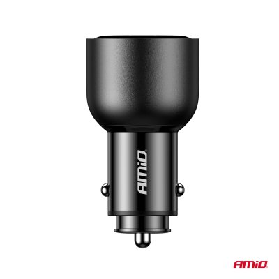 Biloplader med dobbelt USB C-port + USB A-port 12/24V 95W AMIO-04372