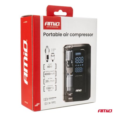 Bærbar luftkompressor LED USB-C 40W AMIO-04378