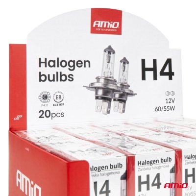 H4 halogenpære sæt 12V 60/55W UV-filter (E8) 20stk. AMIO-04401