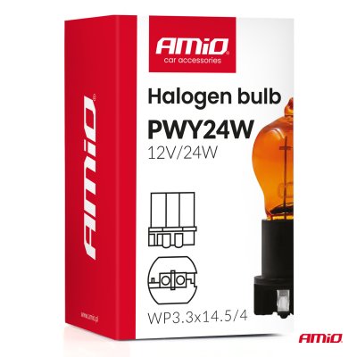 Halogenpære PWY24W WP3.3x14.5-4 Amber 12V 24W AMIO-04410