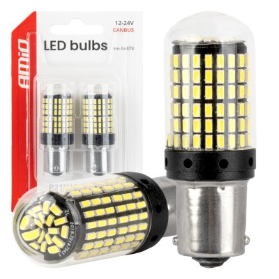CANBUS LED pærer 1156 BA15S P21W R10W R5W 4SMD 1860 Hvid 12V 24V AMIO-04252