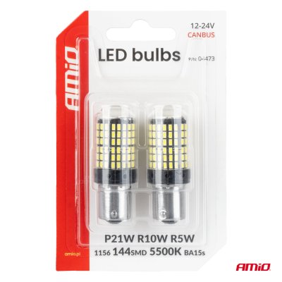 CANBUS LED pærer 1156 BA15S P21W R10W R5W 4SMD 1860 Hvid 12V 24V AMIO-04252