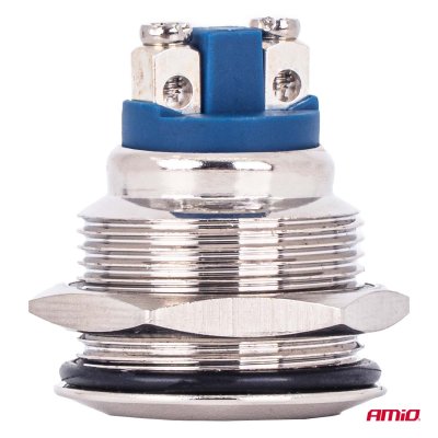 Flad rund stål momentknap 19 mm, 5 A, 12/230 V, AMIO-04436