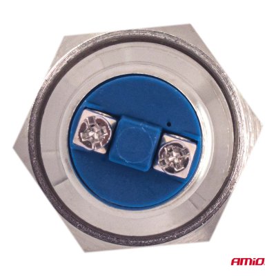 Flad rund stål momentknap 19 mm, 5 A, 12/230 V, AMIO-04436