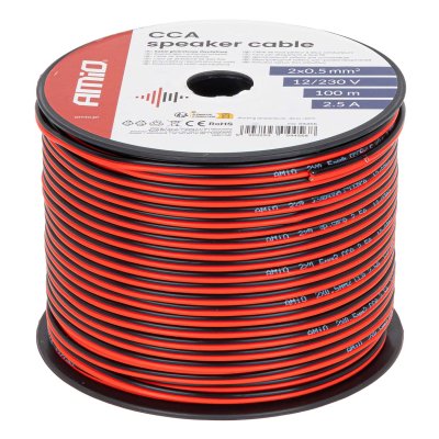 CCA højttalerkabel 2x0.5mm2 100m 2.5A AMIO-04456
