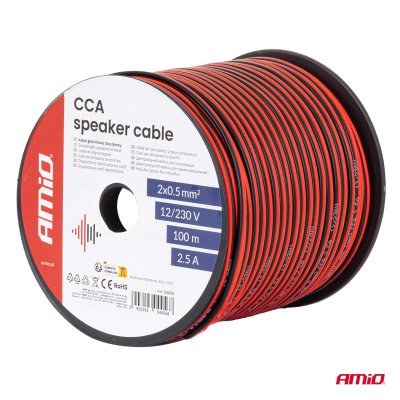CCA højttalerkabel 2x0.5mm2 100m 2.5A AMIO-04456