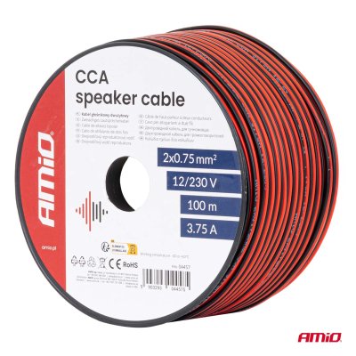 CCA højtalerledning 2x0.75mm2 100m 3.75A AMIO-04457