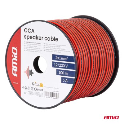 CCA højttalerkabel 2x1mm2 100m 5A AMIO-04458
