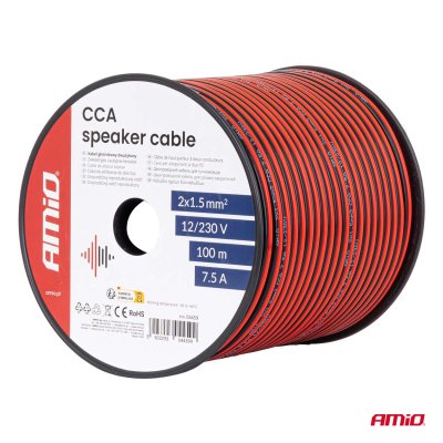 CCA højtaler kabel 2x1.5mm2 100m 7.5A AMIO-04459