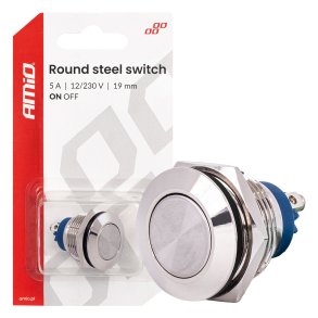 Rund stålkontakt ON/OFF 19mm 5A 12/230V AMIO-04474