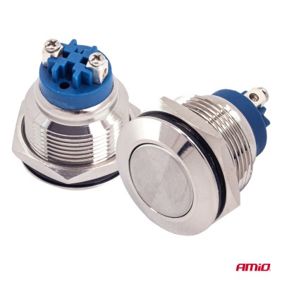 Rund stålkontakt ON/OFF 19mm 5A 12/230V AMIO-04474