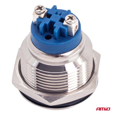 Rund stålkontakt ON/OFF 19mm 5A 12/230V AMIO-04474