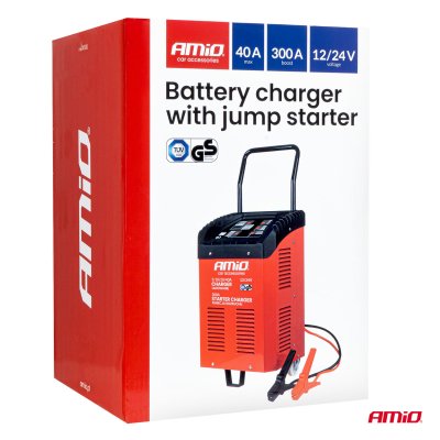 Batterioplader med booststarter max. 40A, 12V, 24V, start 300A, AMIO-04500