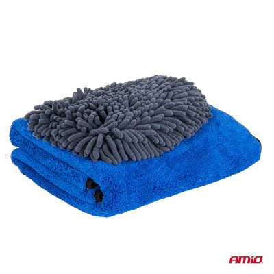Mikrofiberhandske og tørrehåndklæde 94/800gsm 20x26/60x90cm AMIO-04489