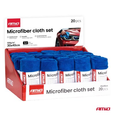 Mikrofiberklud sæt 20 stk. 500gsm 30x40cm AMIO-04490