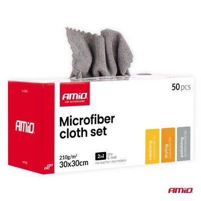 Sæt med mikrofiberrensklude 50 stk. 210gsm 30x30cm AMIO-04492
