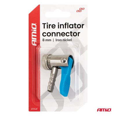 Jern nikkelbelagt dækoppustningsstik 8 mm AMIO-04498