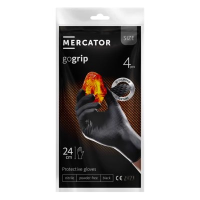 Mercator GoGrip SORT nitrilhandsker 4 stk størrelse S