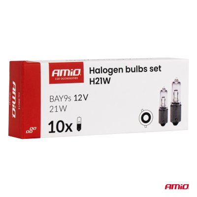 Halogenpærer Sæt H21W 12V 21W BAY9s 10stk AMIO-04514