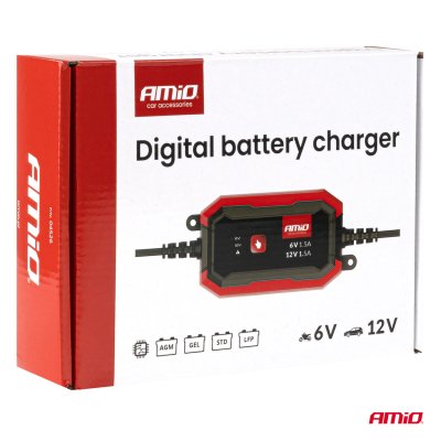 Digital batterioplader AGM GEL STD LiFePo4 MAX 1,5A 6/12V AMIO-04526