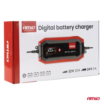 Digital batterioplader AGM GEL STD LiFePo4 MAX 10A 12/24V PRO AMIO-04528