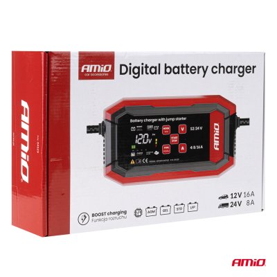 Digital batterioplader BOOST AGM GEL STD LiFePo4 MAX 16A 12/24V PRO AMIO-04529