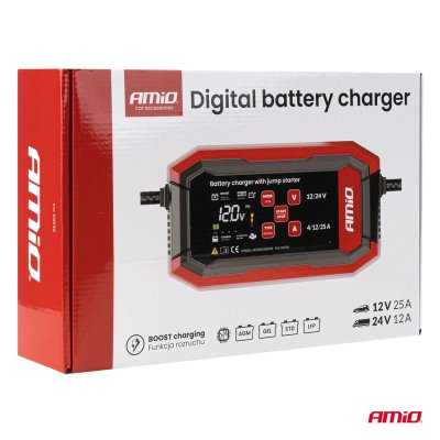 Digital batterioplader BOOST AGM GEL STD LiFePo4 MAX 25A 12/24V PRO AMIO-04530