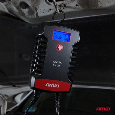 Digital batterioplader AGM GEL STD LiFePo4 MAX 6A 6/12V PRO HOOK AMIO-04532
