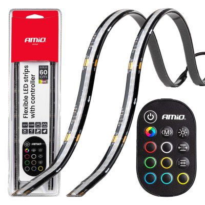 Fleksible LED COB-strips med controller multicolor RGB 2x30cm 12V AMIO-04579