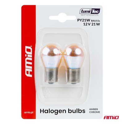 Halogen pærer PY21W 12V21W BAU15S LumiTec AMBER CHROME 2 stk. AMIO-04627