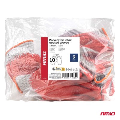 Polycotton latexbelagte handsker 10 stk Størrelse 9 AMIO-04630
