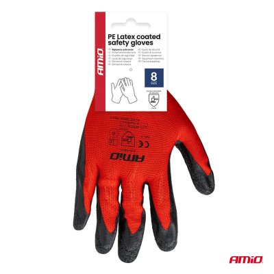 PE Latex-belagte sikkerhedshandsker 4 stk. Størrelse 8 (2 par), 2121X AMIO-04635