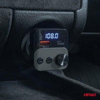 Bil FM-sender 1×USB-A 1×USB-C 12V 24V AMIO-04647