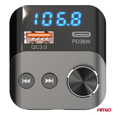 Bil FM-sender 1×USB-A 1×USB-C 12V 24V AMIO-04647