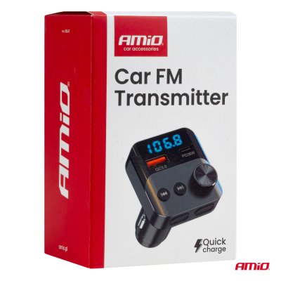 Bil FM-sender 1×USB-A 1×USB-C 12V 24V AMIO-04647