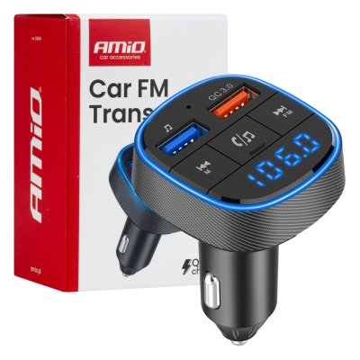 Bil FM-sender 2×USB-A 12V 24V AMIO-04648